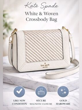 kate spade White and Tan Woven Leather Crossbody Bag